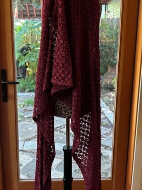 Martin McCrea Burgundy Lace Halter Maxi Dress